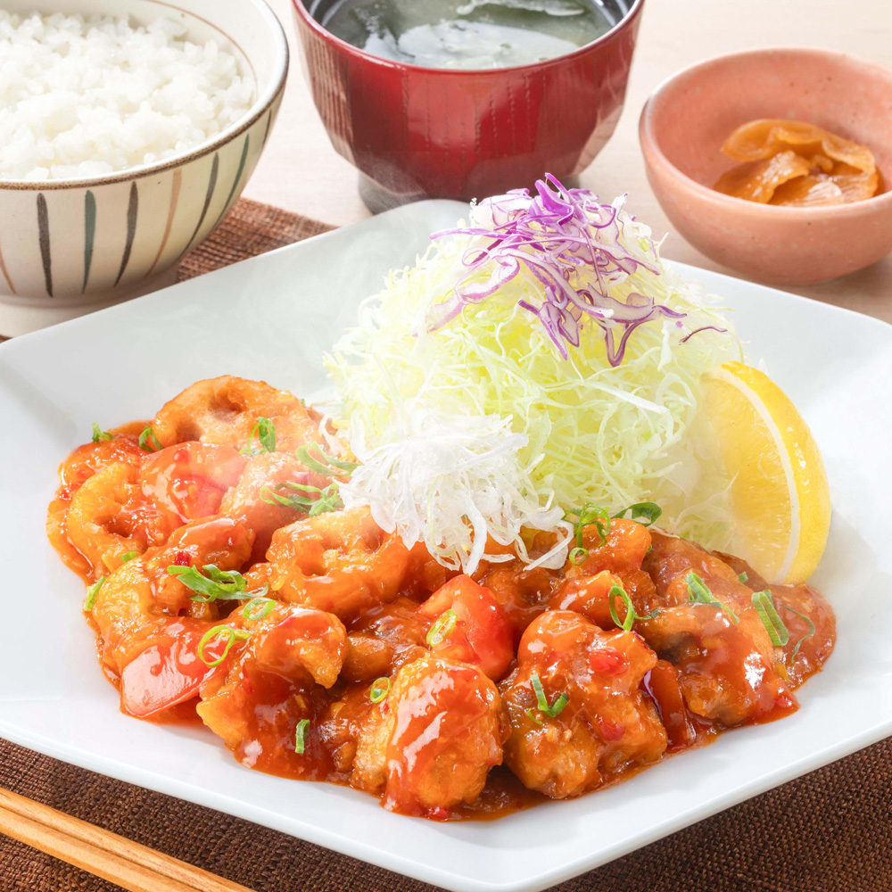 鶏とれんこんのチリソース炒め