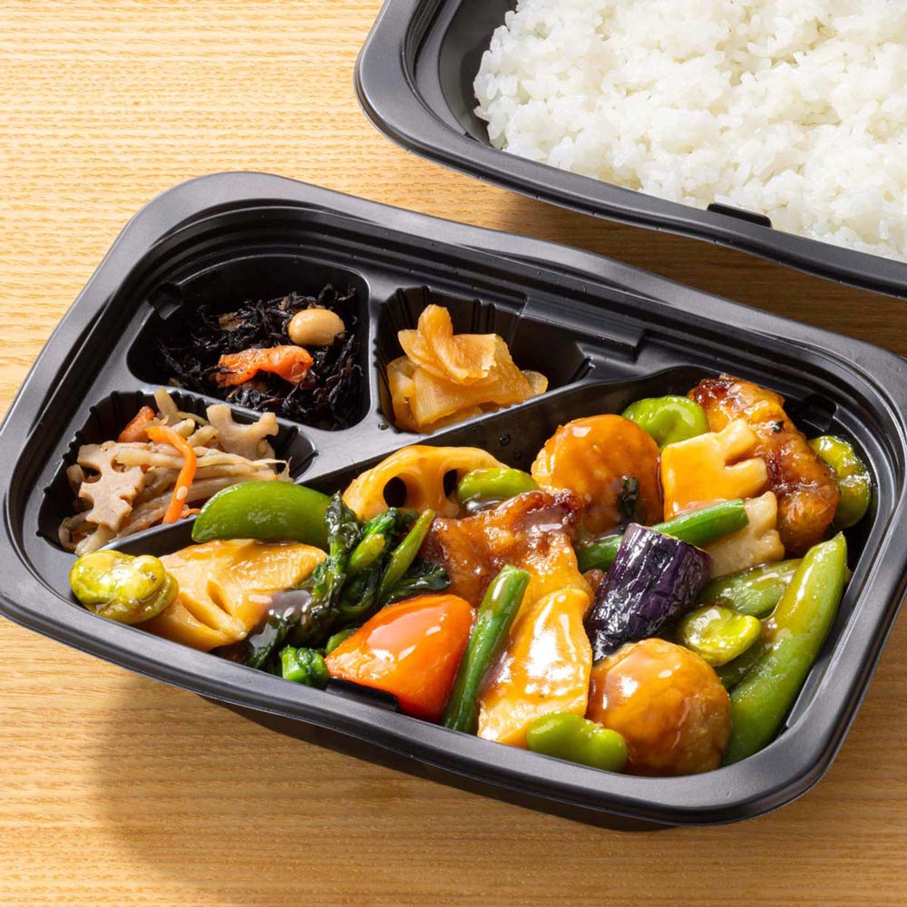 季節の野菜と豚と鶏つくねの黒酢あん 弁当