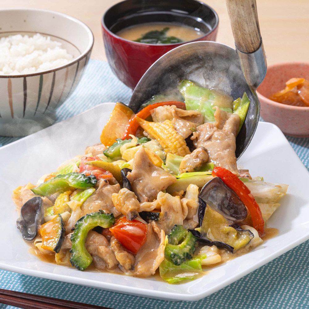 あさりと豚肉のちゃんぽん風夏野菜炒め