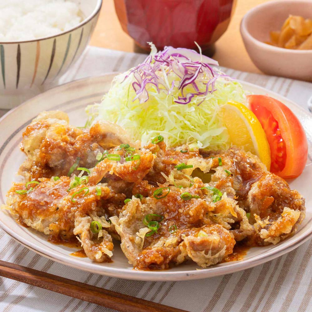 豚肩ロースの唐揚げ 胡麻にんにくタレ