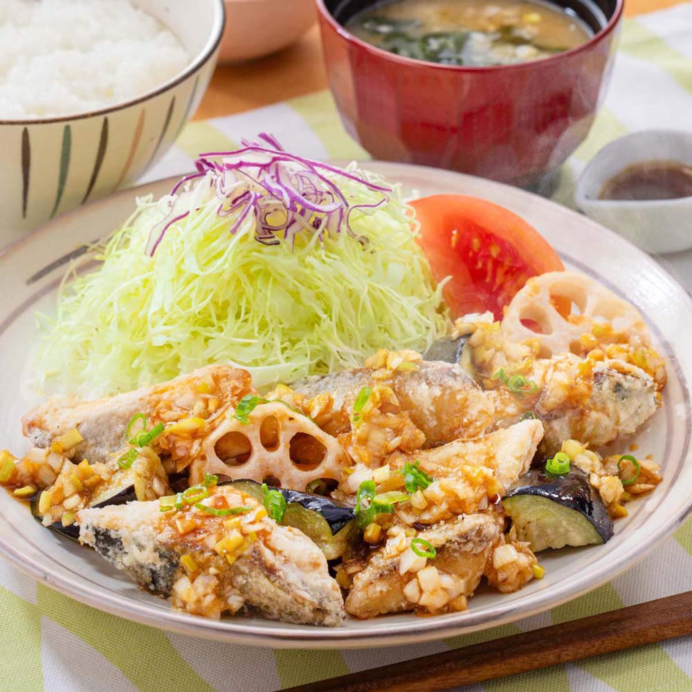 さば竜田揚げ もろみ醤油のねぎダレ