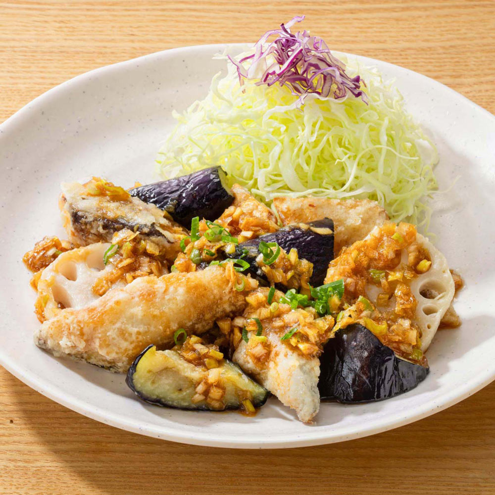 さば竜田揚げ もろみ醤油のねぎダレ