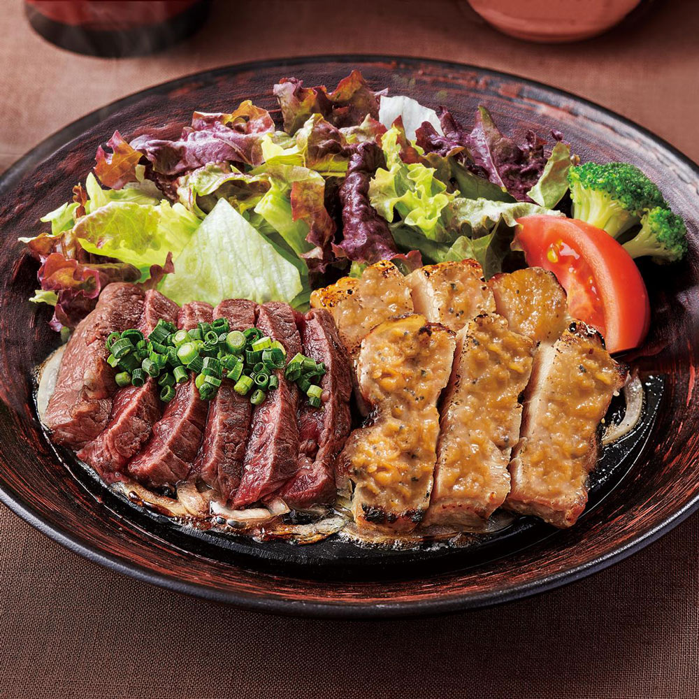 田子牛と豚ロース味噌漬けの炭火焼き