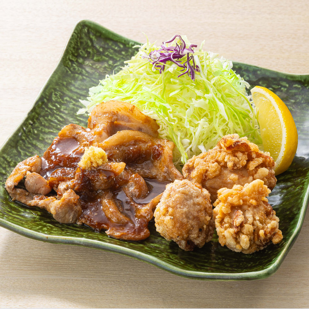 豚の生姜焼きと鶏の唐揚げ