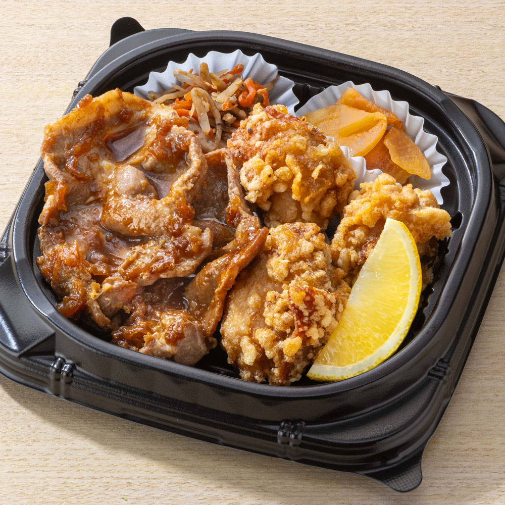 豚の生姜焼きと鶏の唐揚げ